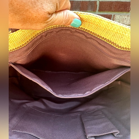 Talbots Tri-Color Paper Straw Tote Shoulder Bag Snap Closure 17” X 13.5” X 11.5” - Picture 8 of 12